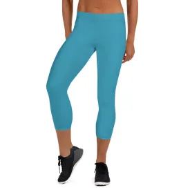 Blue Casual Women's Capri Leggings, Modern Solid Color Ladies Fancy Tights-Made in USA/EU