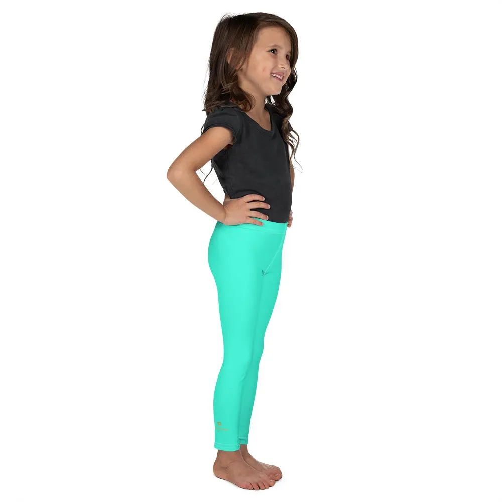 Bright Turquoise Blue Girl's Tights, Solid Color Kid's Leggings Comfy Pants- Made in USA/EU