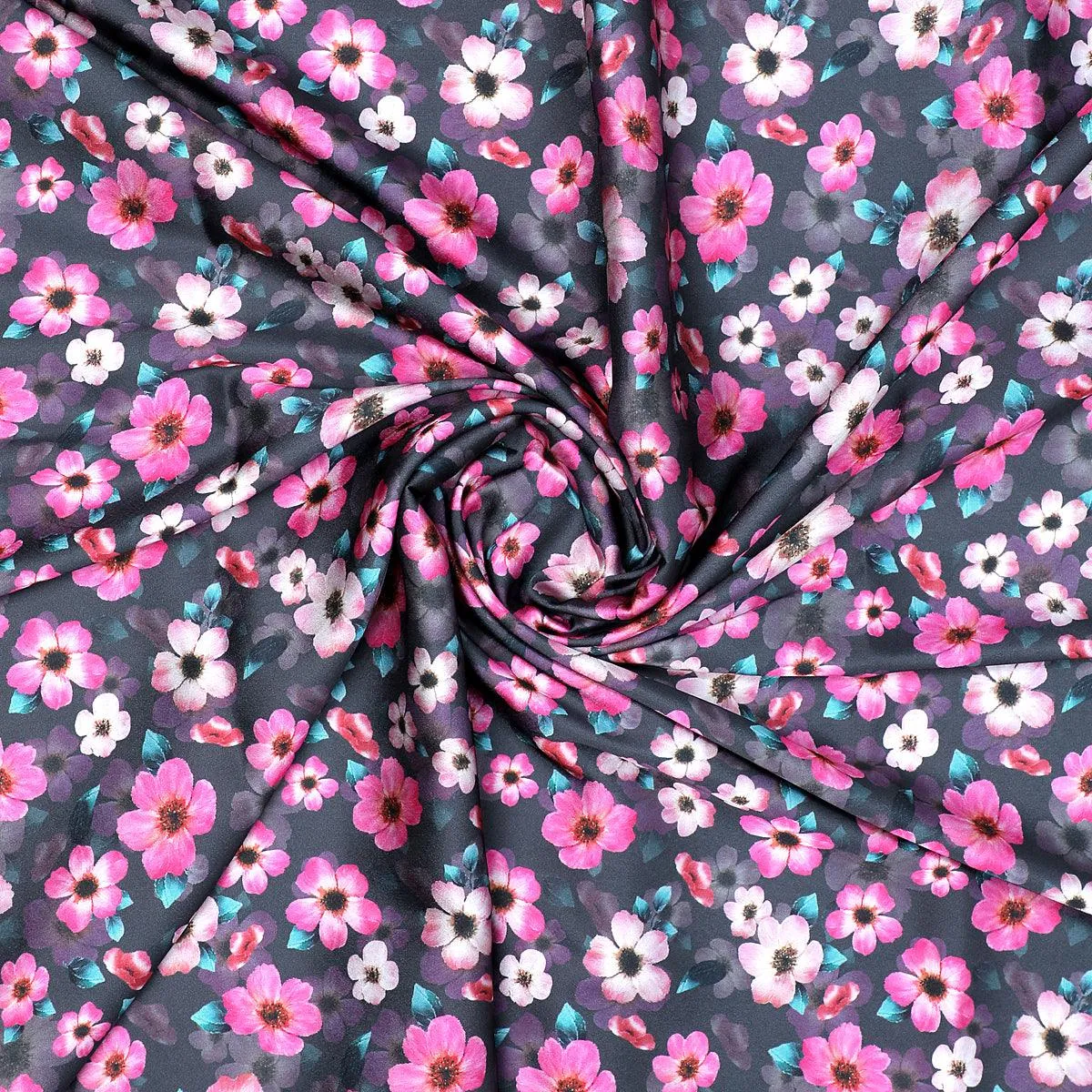 Buttercup Pink Floral Digital Printed Fabric - Japan Satin
