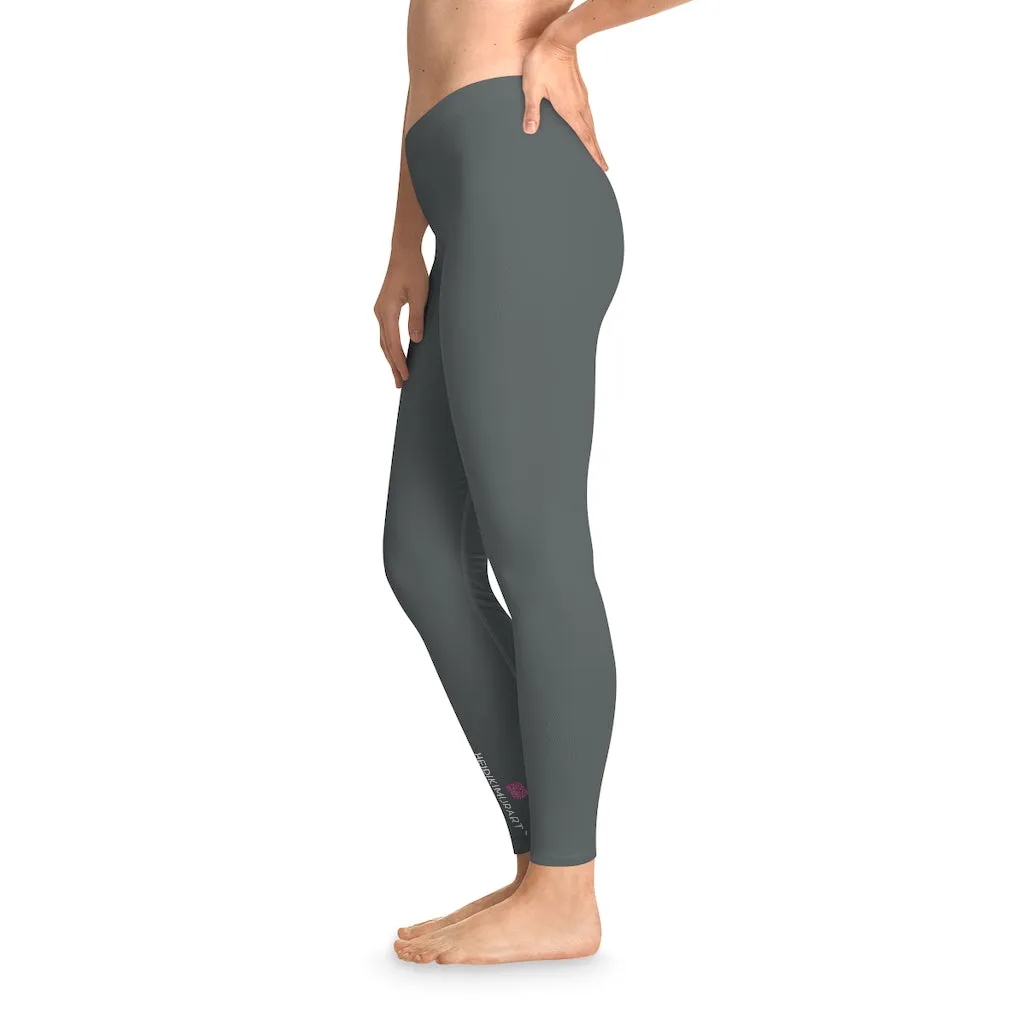 Dark Grey Solid Color Tights, Grey Solid Color Designer Comfy Women's Stretchy Leggings- Made in USA