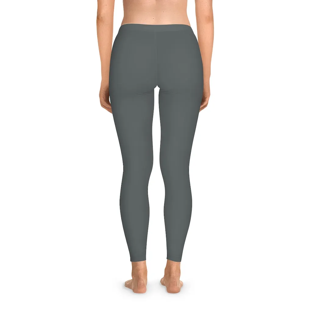 Dark Grey Solid Color Tights, Grey Solid Color Designer Comfy Women's Stretchy Leggings- Made in USA