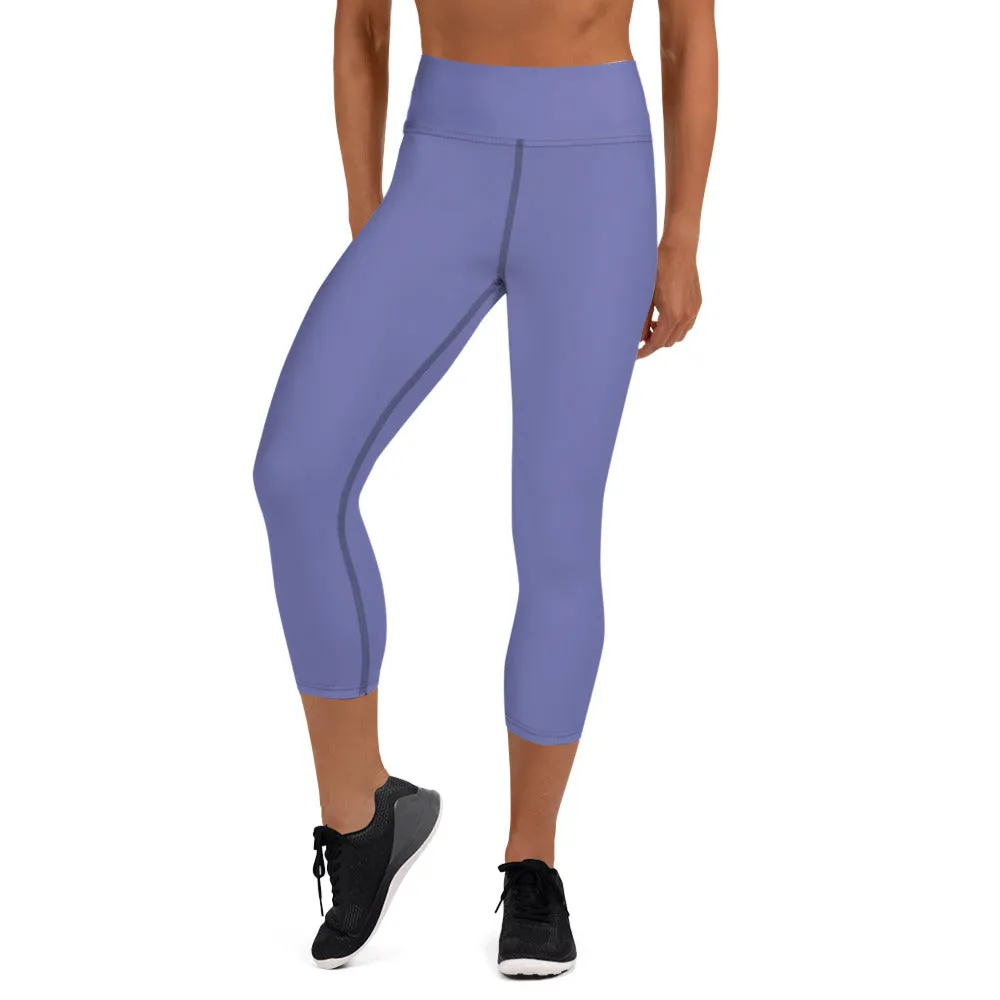 Lavender Blue Yoga Capri Leggings, Pastel Blue Women's Capris Tights-Made in USA/EU/MX