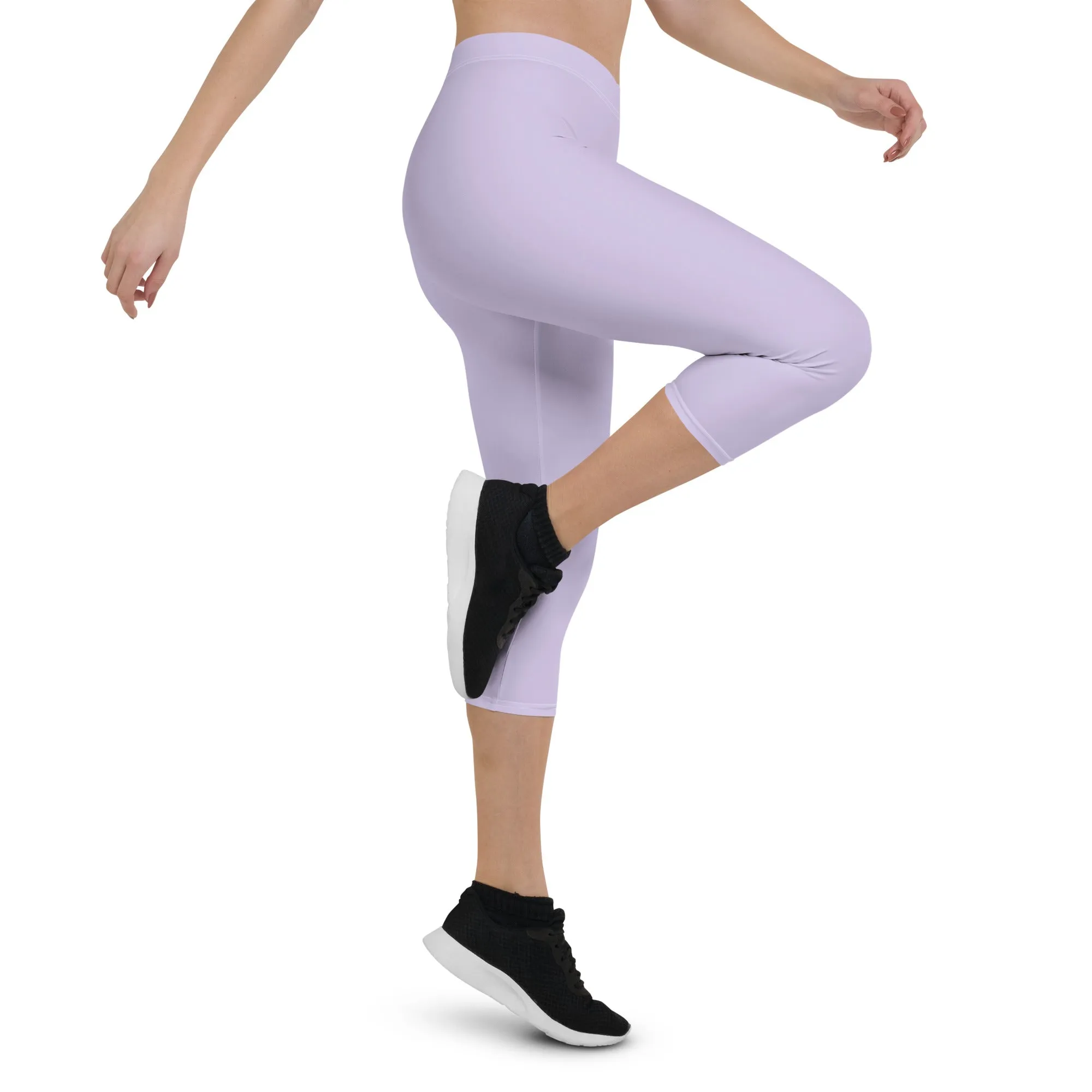 Light Pink Solid Capri Leggings, Solid Pink Color Capris Fashion Casual Tights For Women-Made in USA/EU/MX