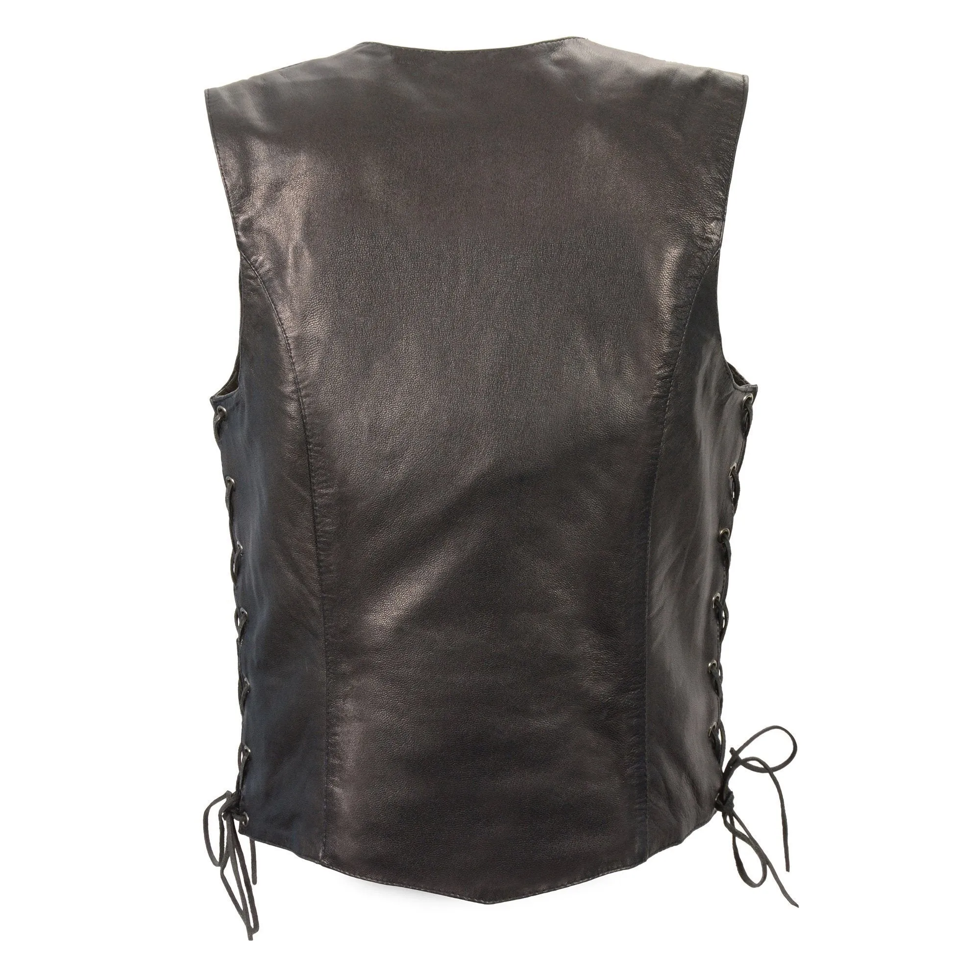 Milwaukee Leather MLL4546 Women's Black Premium Leather Lightweight 4-Snap V-Neck Side Lace Motorcycle Rider Vest