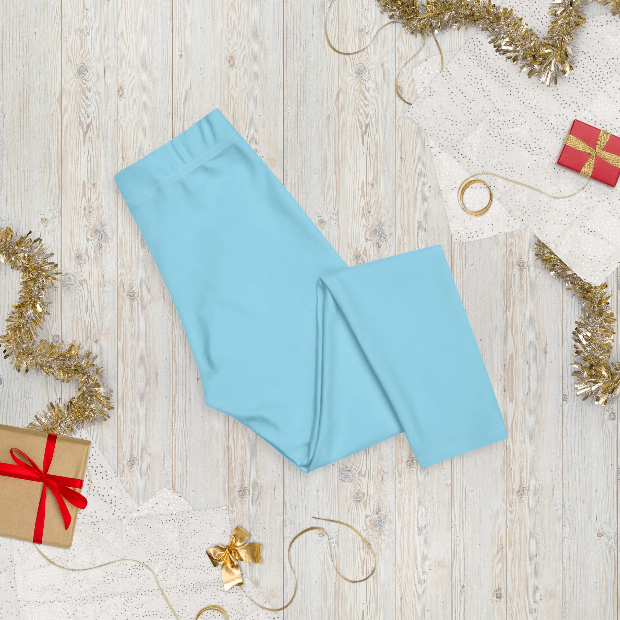 Pastel Blue Solid Capri Leggings, Light Blue Solid Color Best Casual Women's Capri Tights-Made in USA/EU/MX