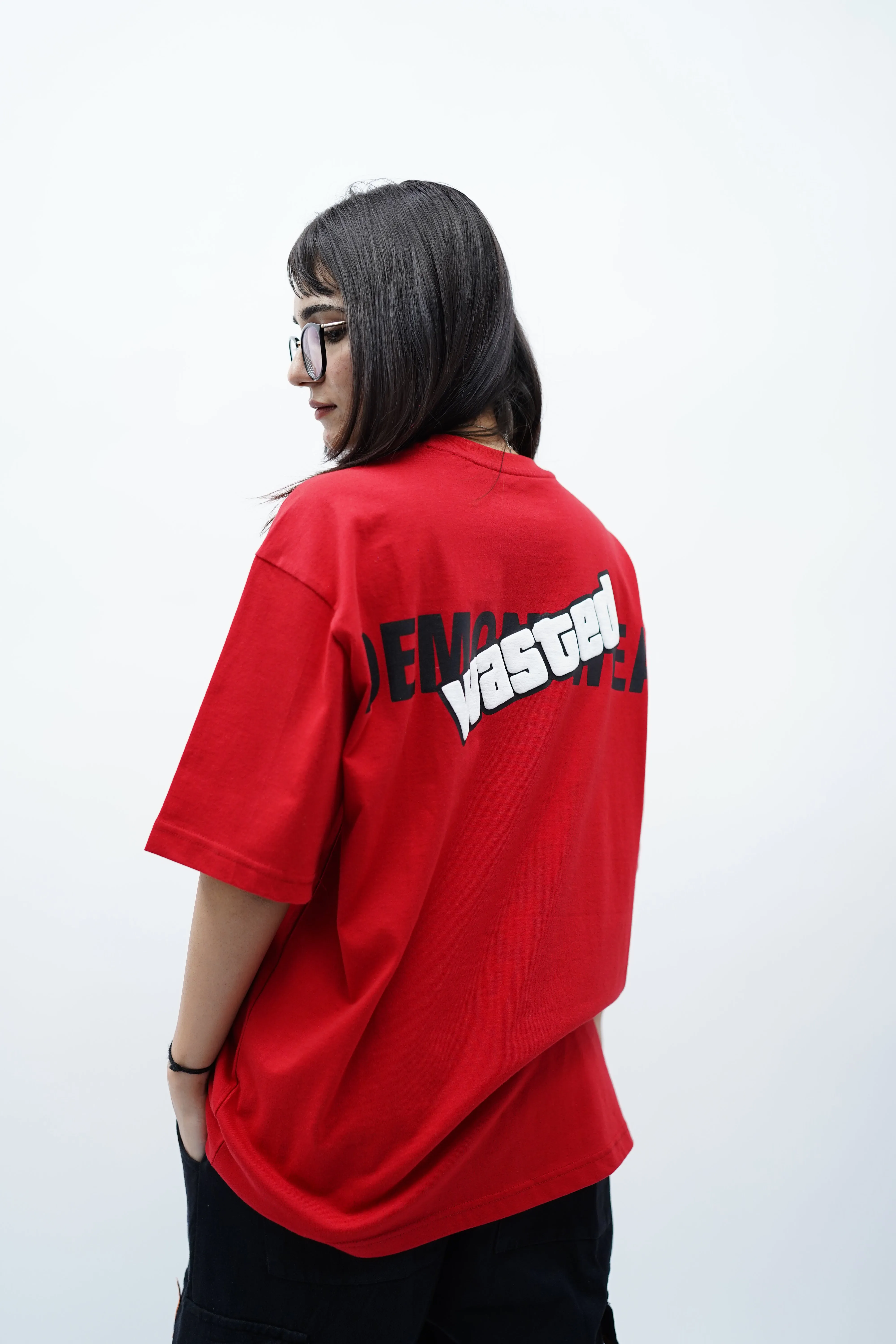 "Demon Vodka" Oversized Puff Print Red T-Shirt By DemonWear for Her
