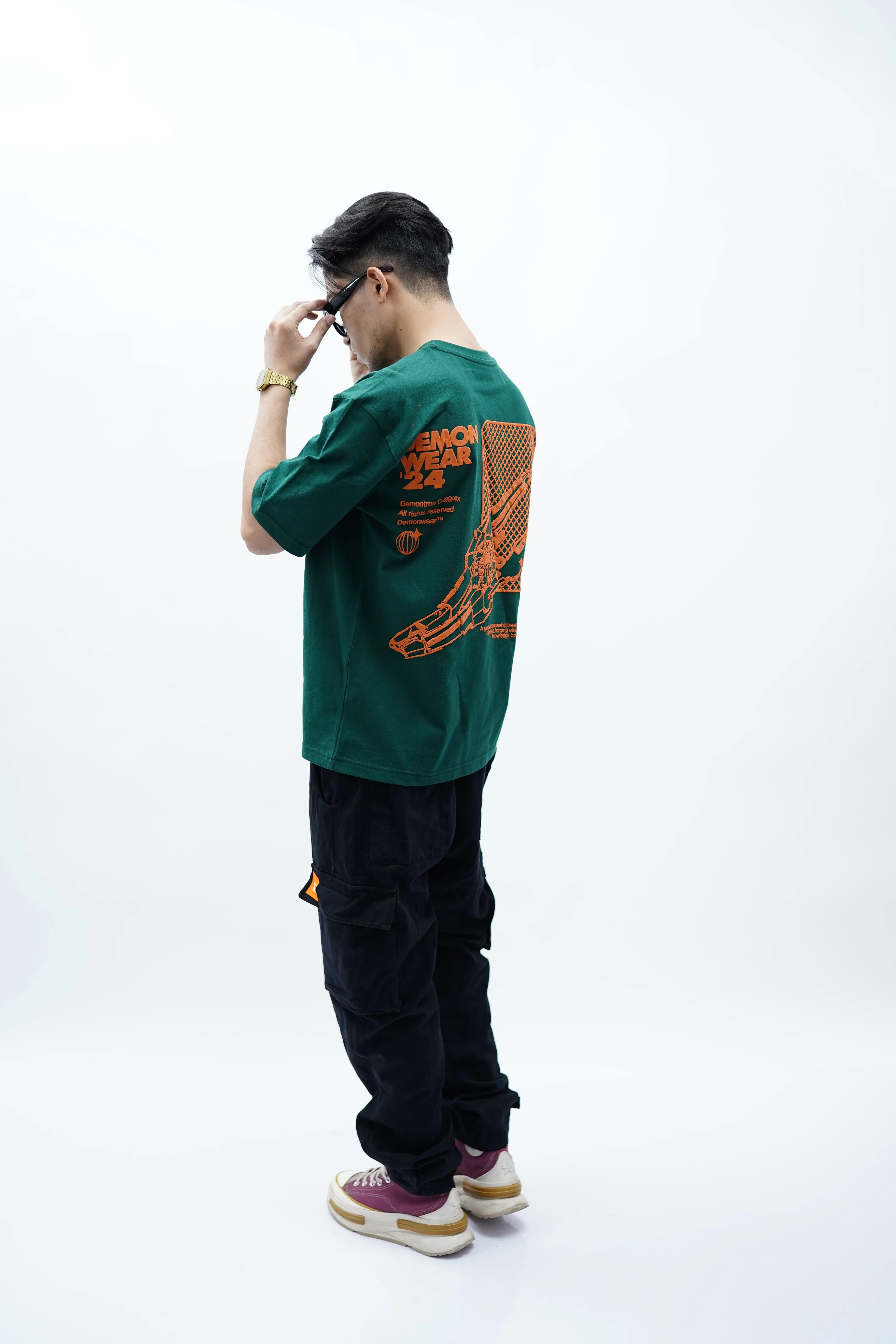 "Personal Space" Oversized Puff Print Green T-Shirt By DemonWear for Him