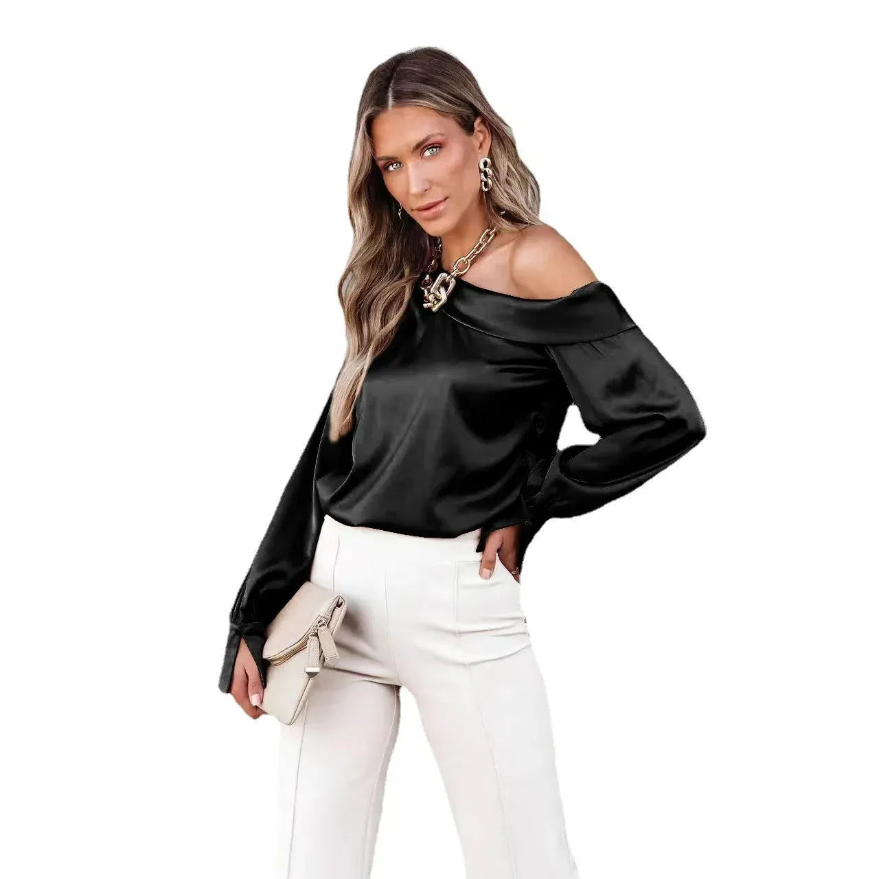 Trendy Asymmetrical Satin Women's Blouse